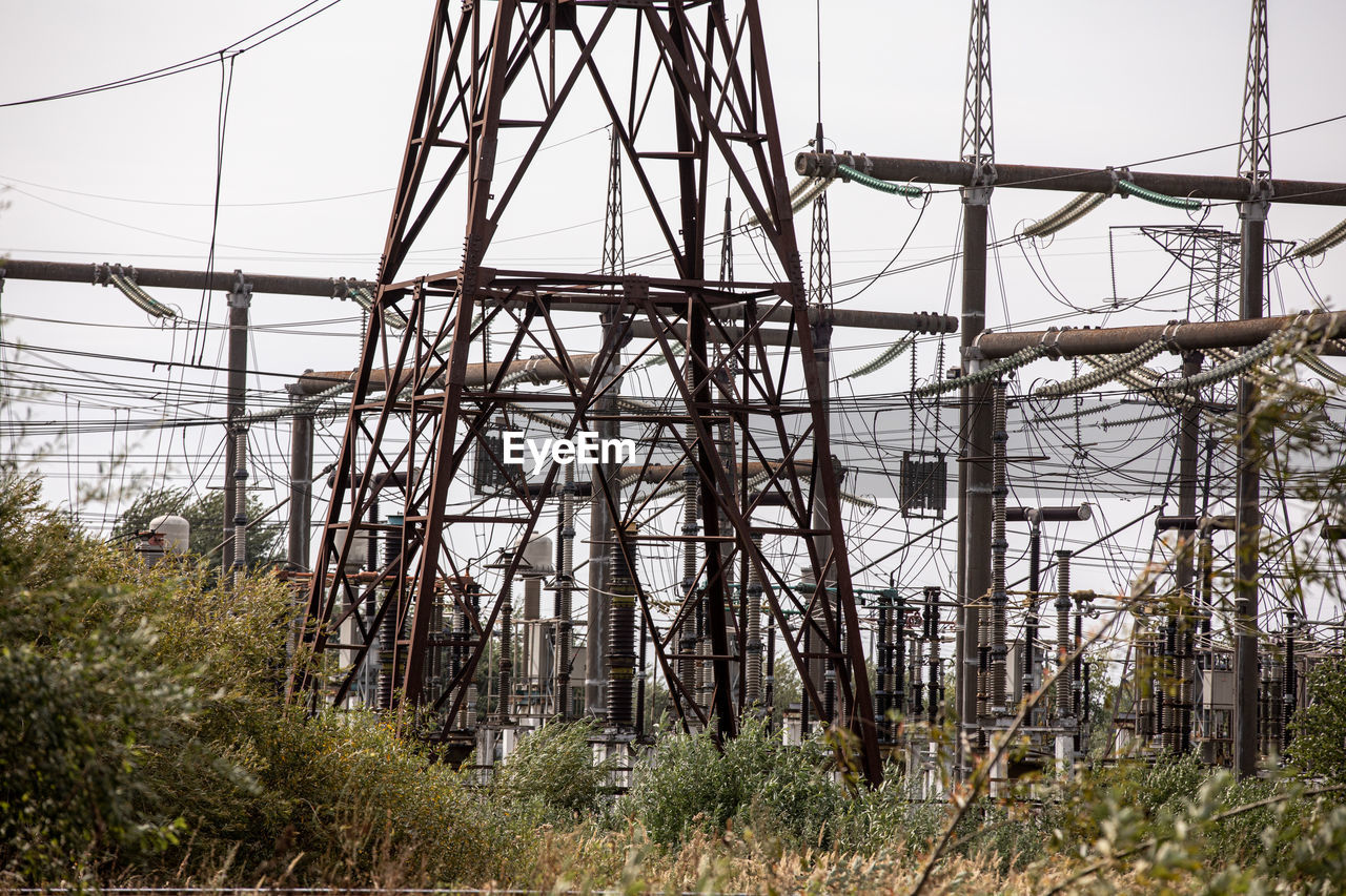 Power plant. high voltage transmission and distribution station. wire electrical energy