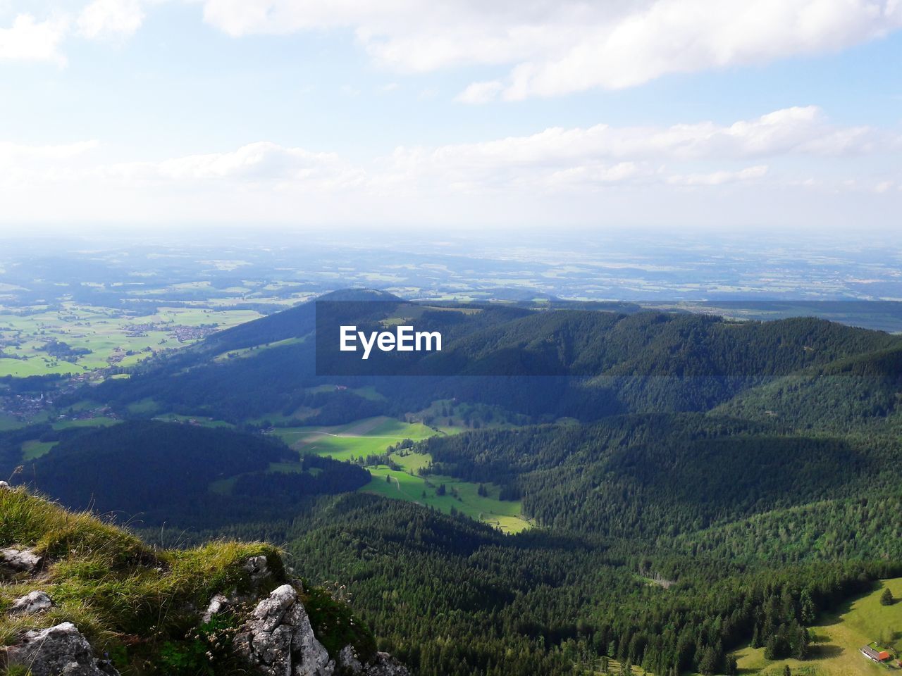 High angle view of landscape with mountain range in background