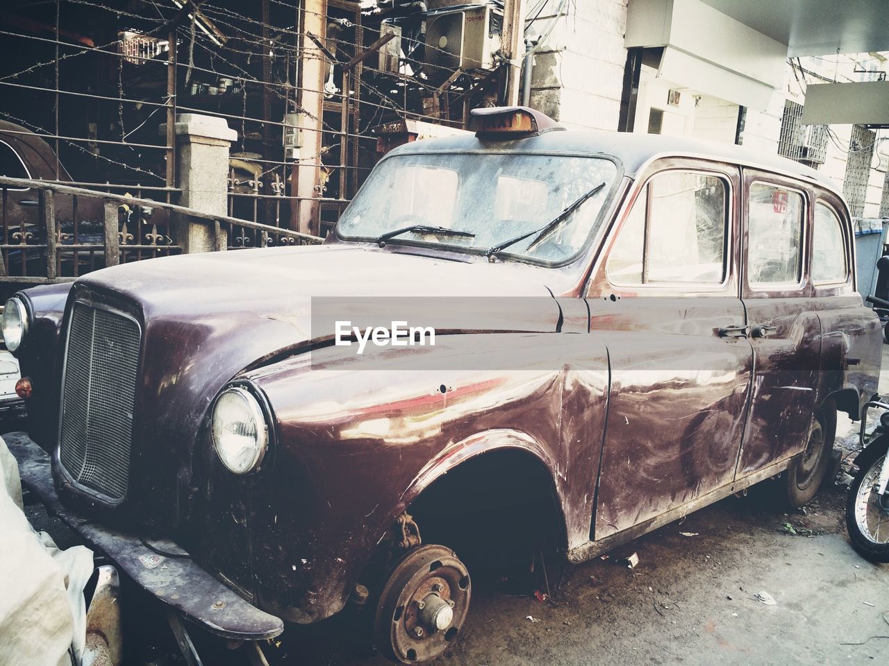 Close-up of abandoned car