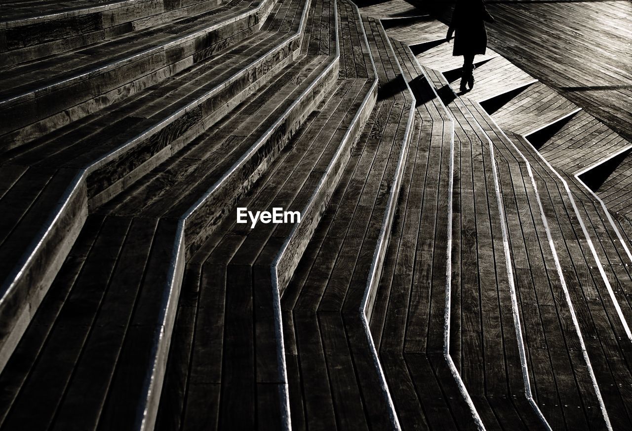 High angle view of person walking on osanbashi pier