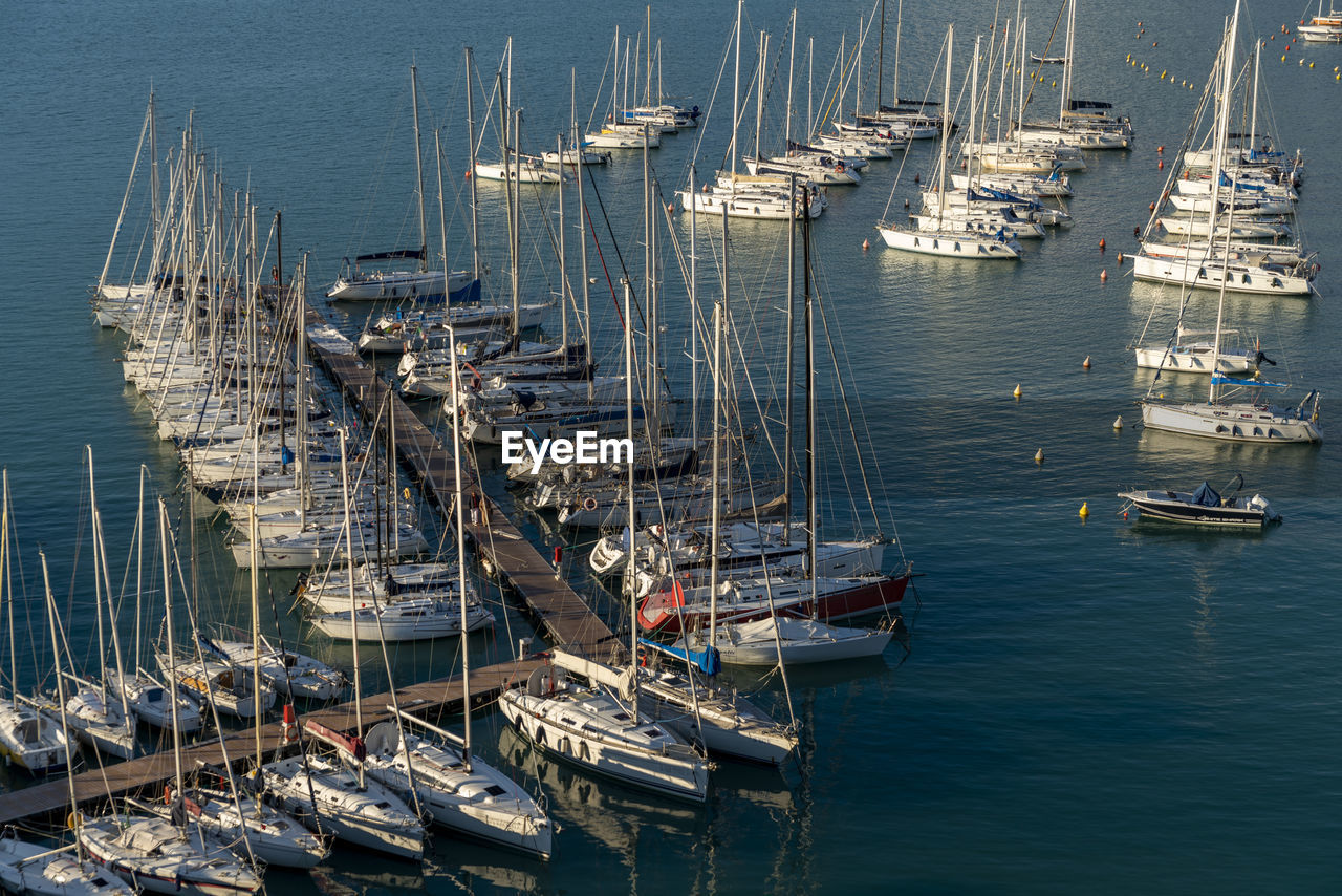 Seaport with moored sailing boats lerici italy november 20, 2022