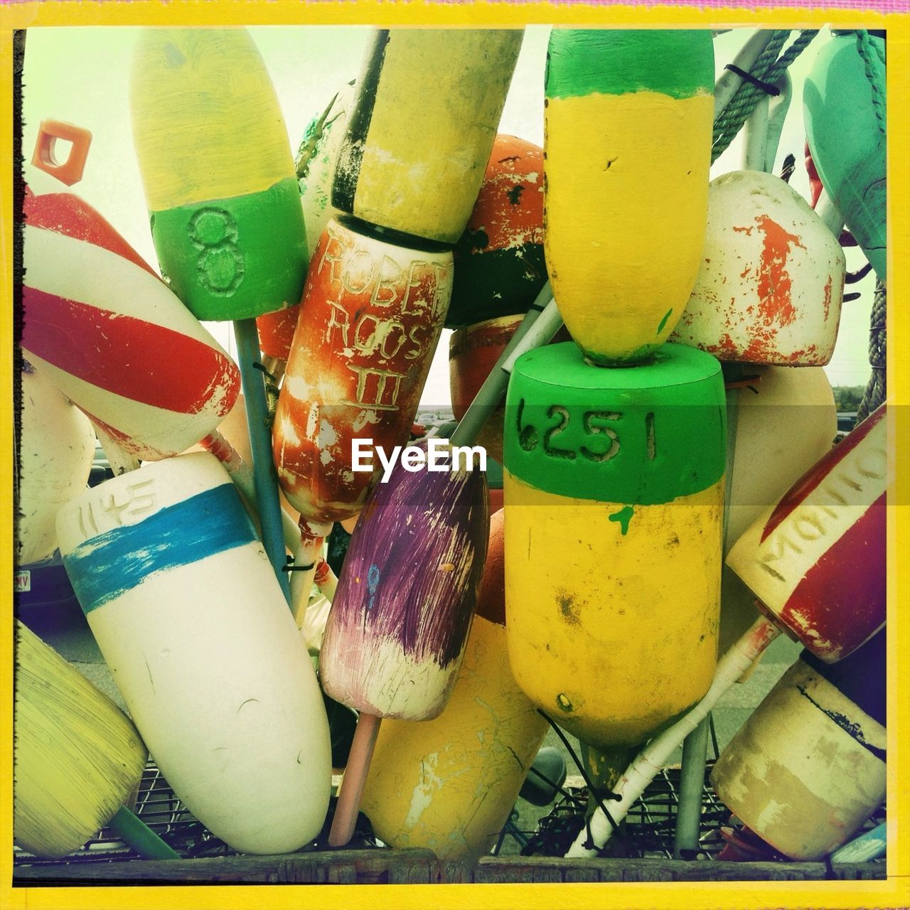 Close-up of buoys