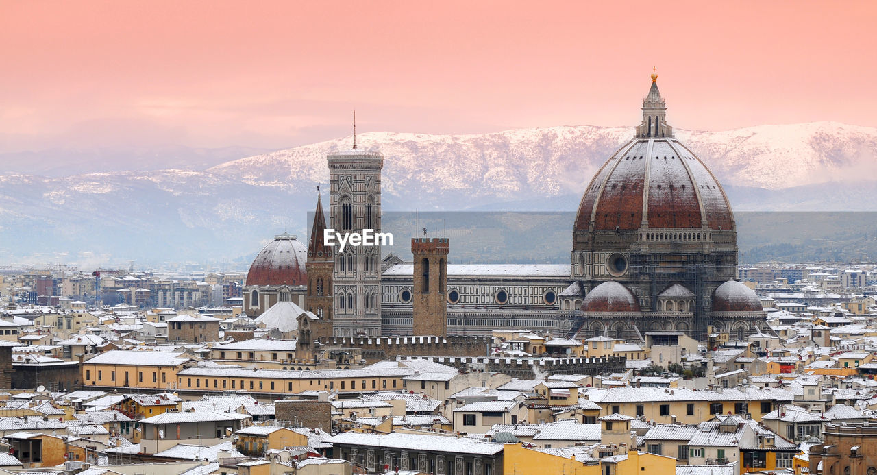 High angle view of duomo santa maria del fiore in city during winter