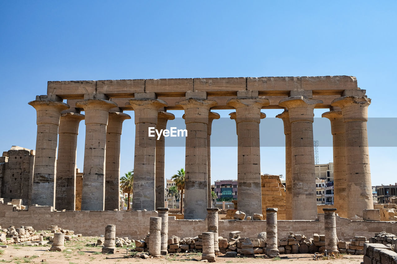 Egyptian carved stone pillars.