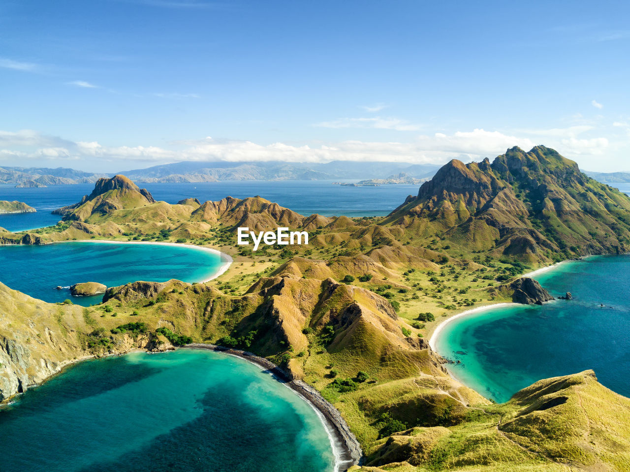 Panoramic view of sea against blue sky