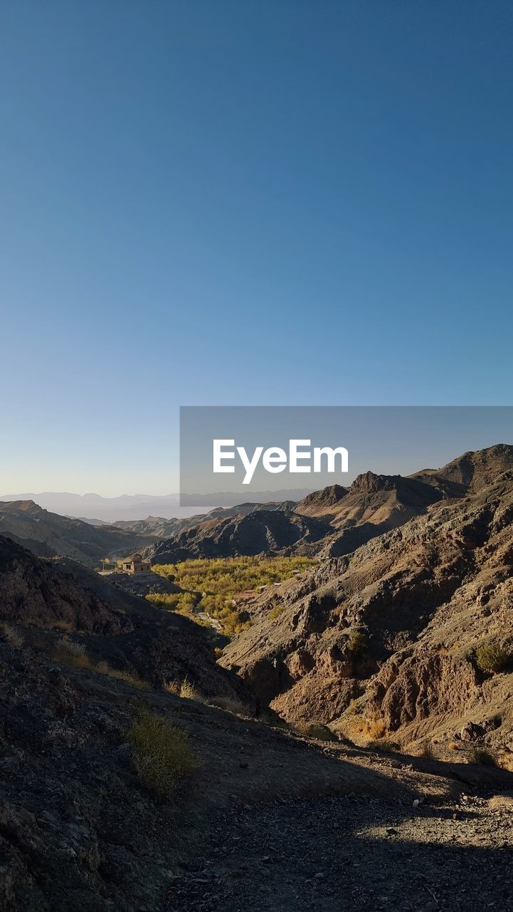 Scenic view of landscape against clear blue sky