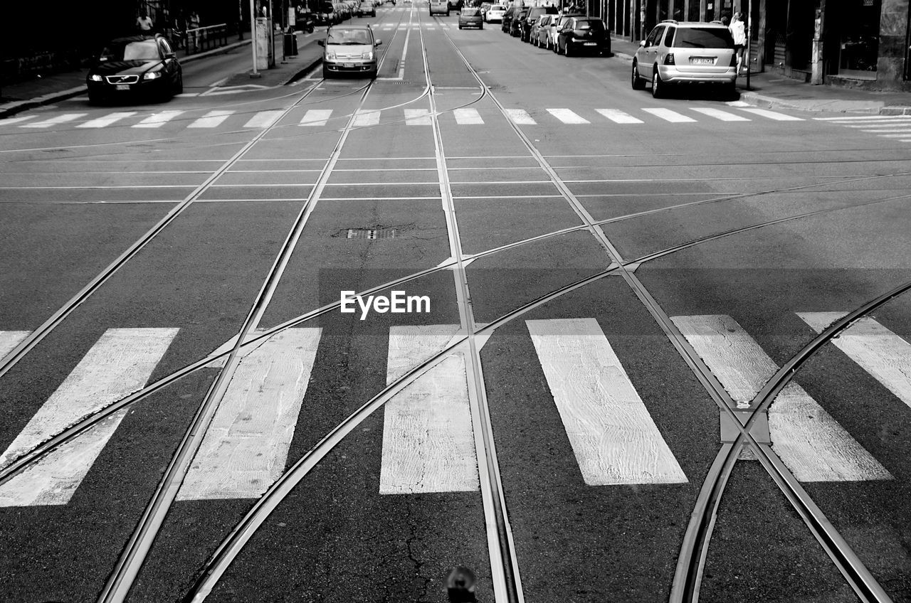 High angle view of road marking on milan street