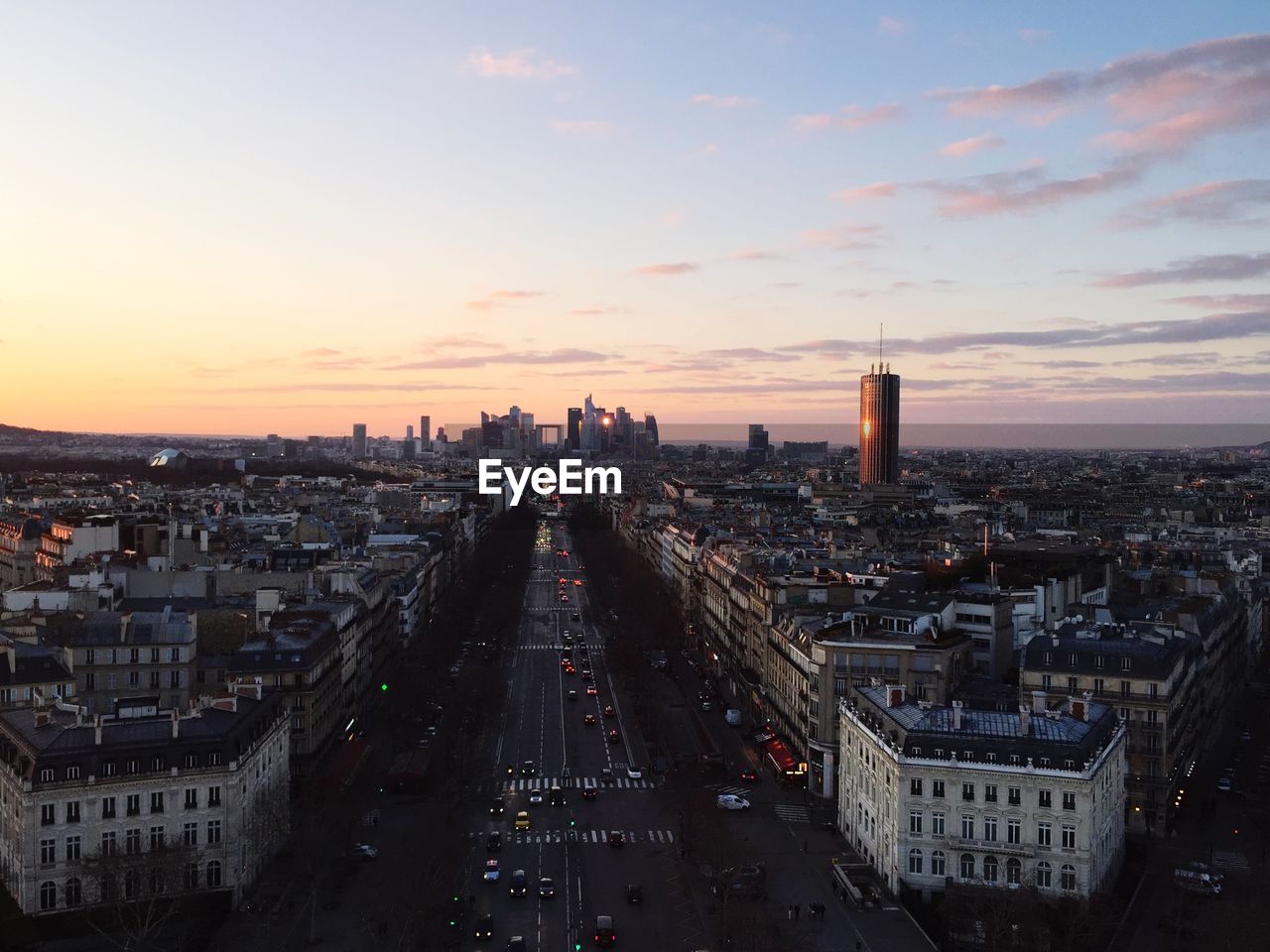 View of cityscape against sky during sunset