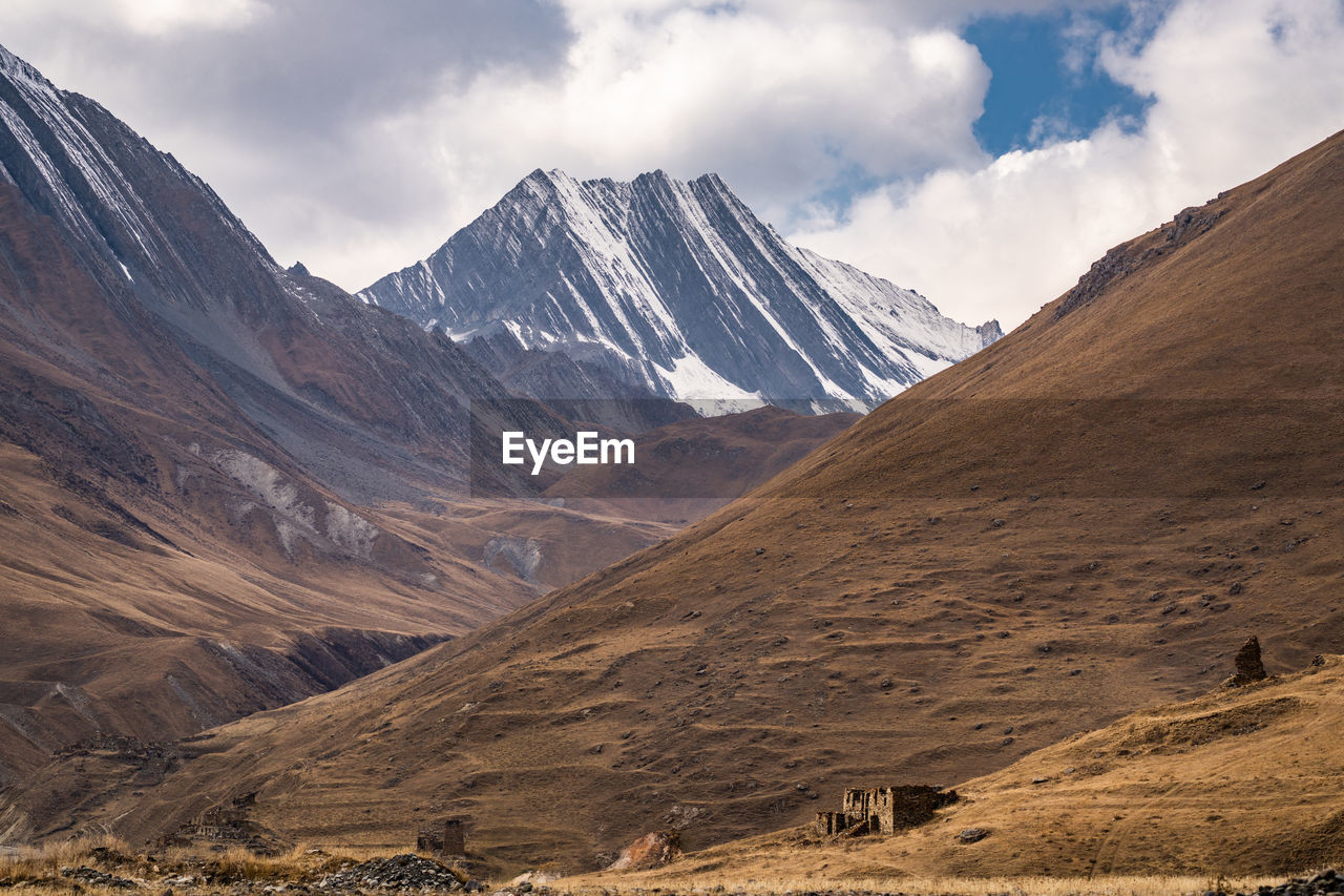 Scenic view of snowcapped mountains against sky