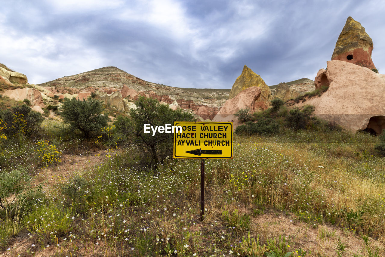 Landscape and signpost of the red valley in turkey