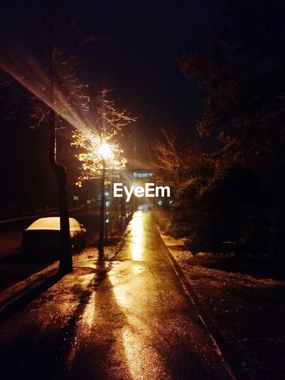 VIEW OF ILLUMINATED STREET LIGHTS AT NIGHT