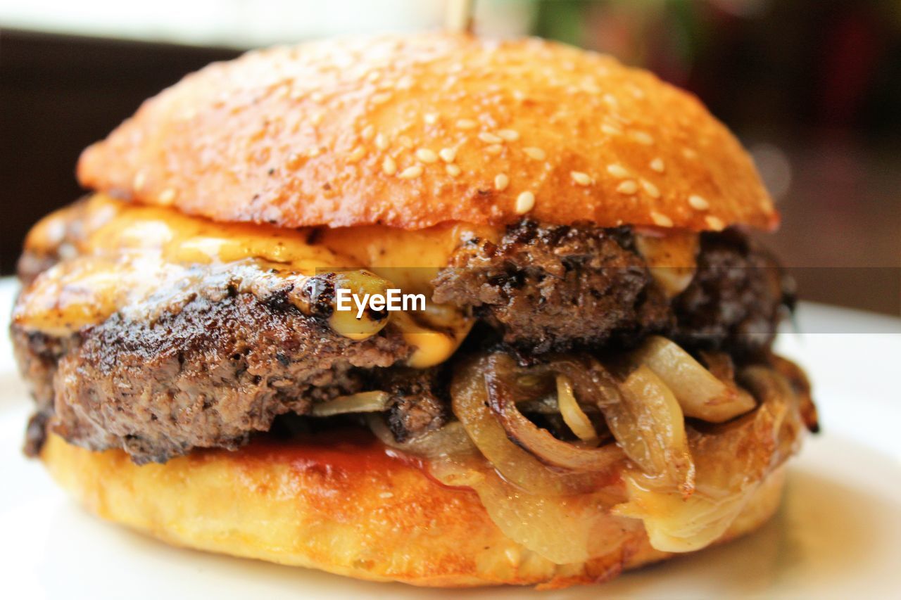 Close-up of burger in plate