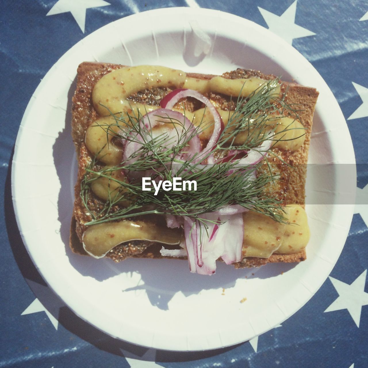 Close-up of sandwich served on table