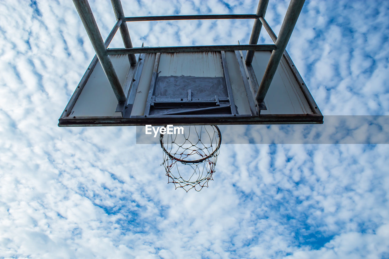 LOW ANGLE VIEW OF BASKETBALL HOOP