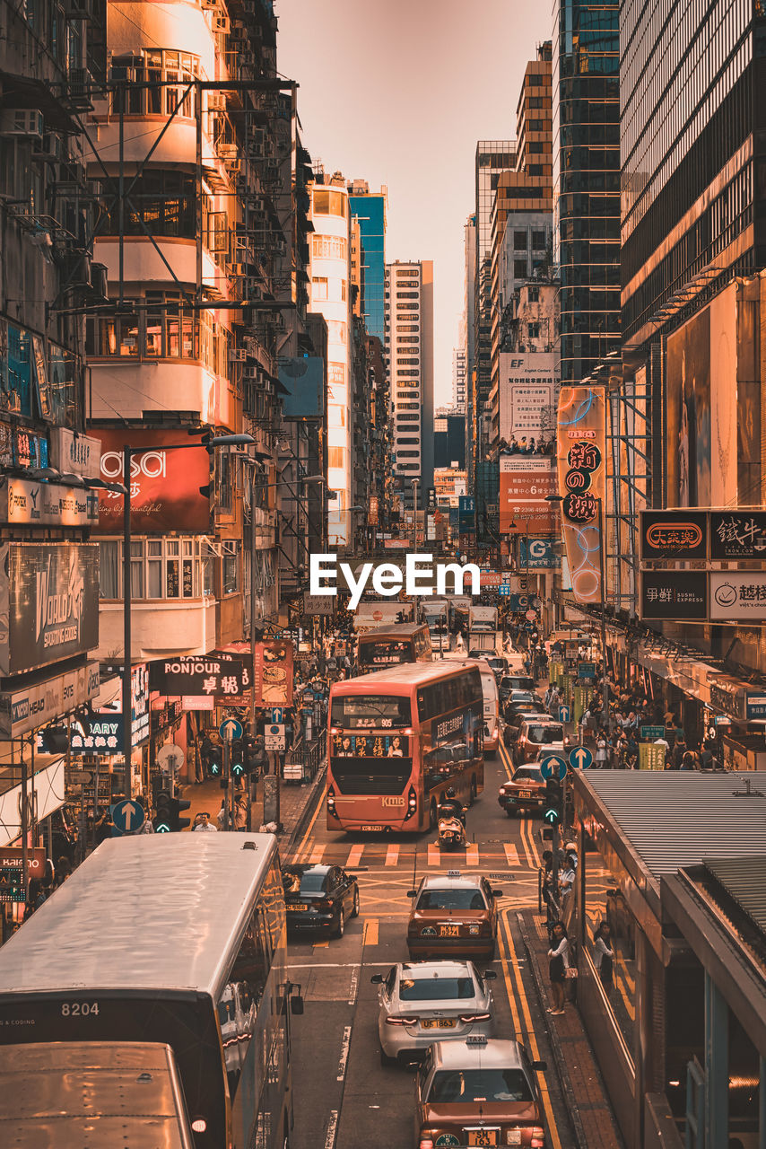 High angle view of street amidst buildings in city