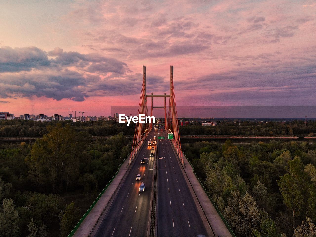 High angle view of bridge against sky during sunset