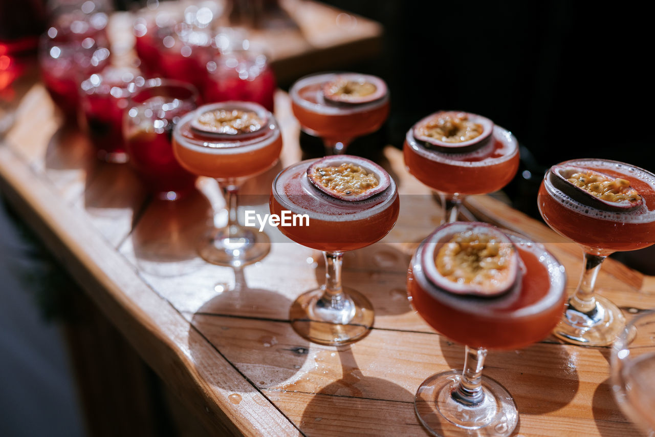 Close-up of cocktails on table