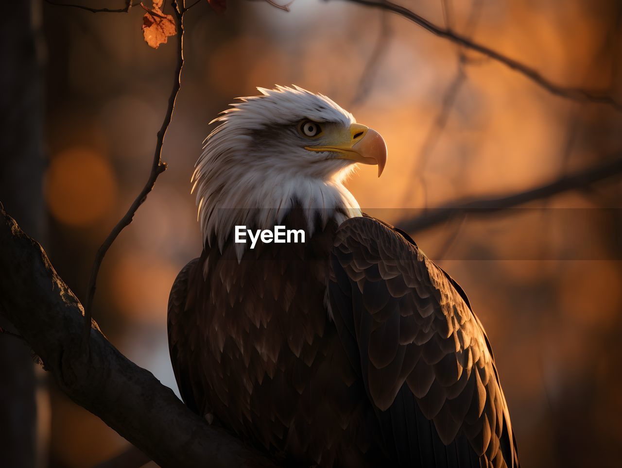 close-up of bald eagle perching on branch