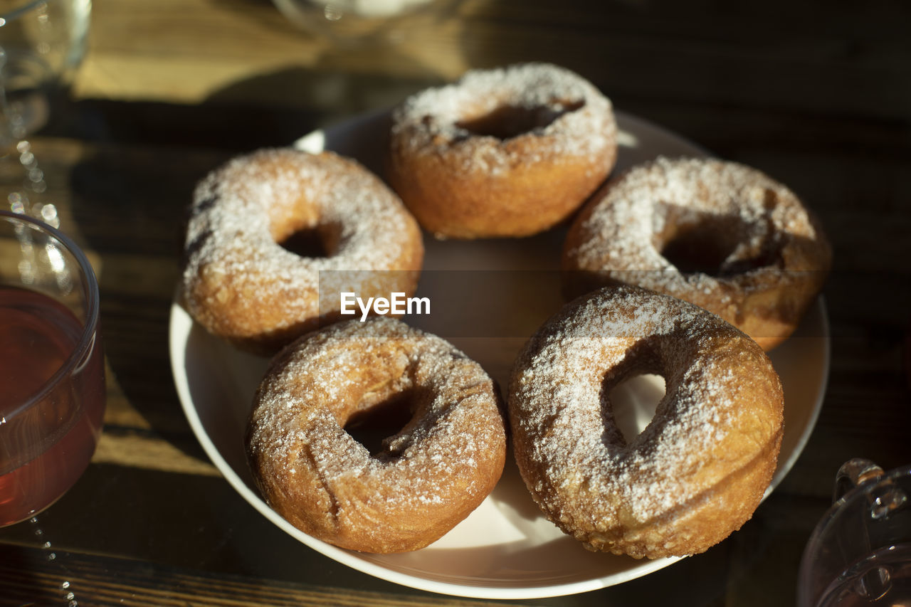 close-up of donuts in plate