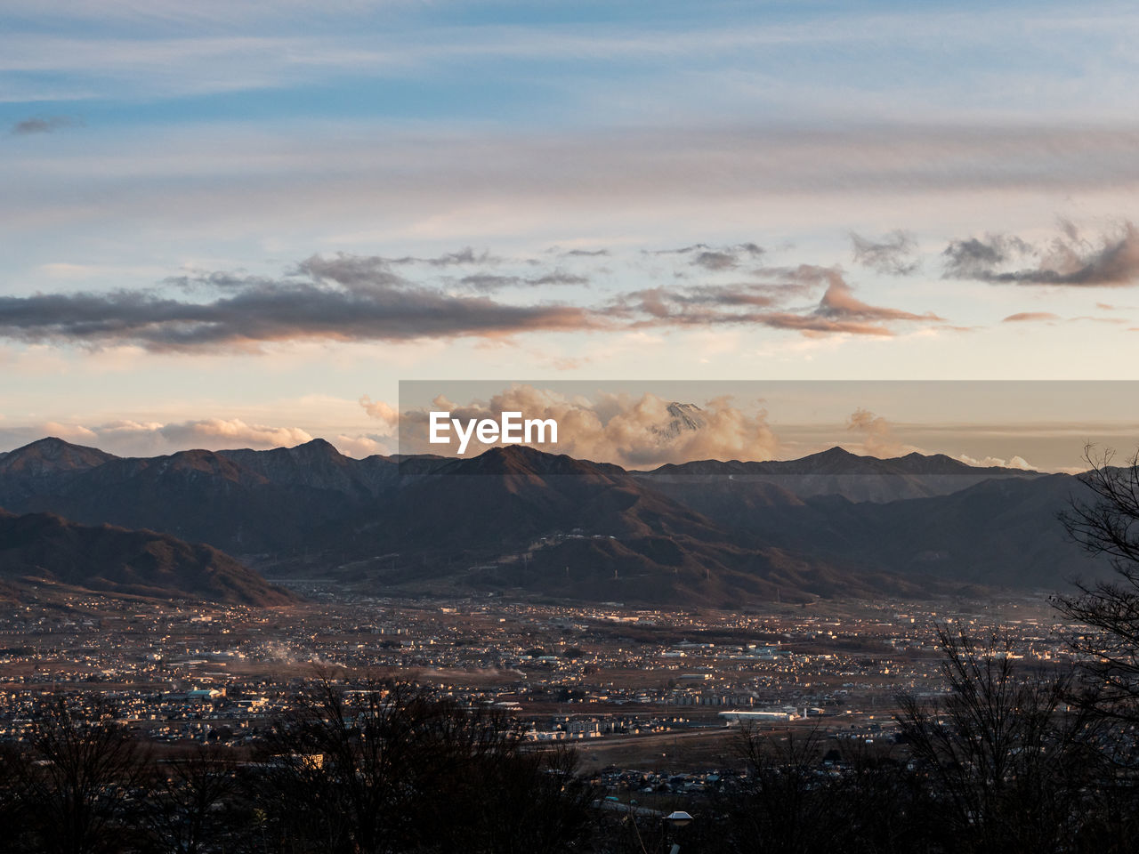 High angle view of landscape against cloudy sky