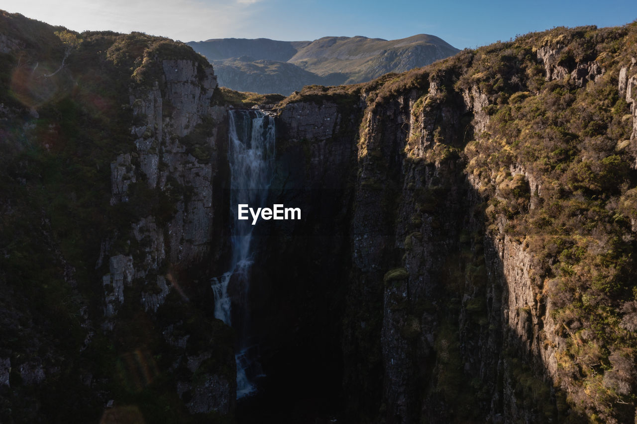 Wailing widow falls in assynt, north west highlands of scotland. falls with smoothed water, stream