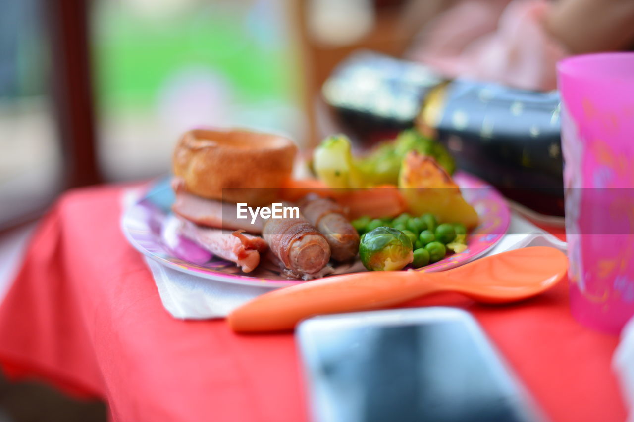 High angle view of food served in plate