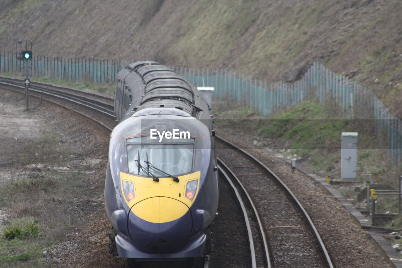 High angle view of train on railroad track