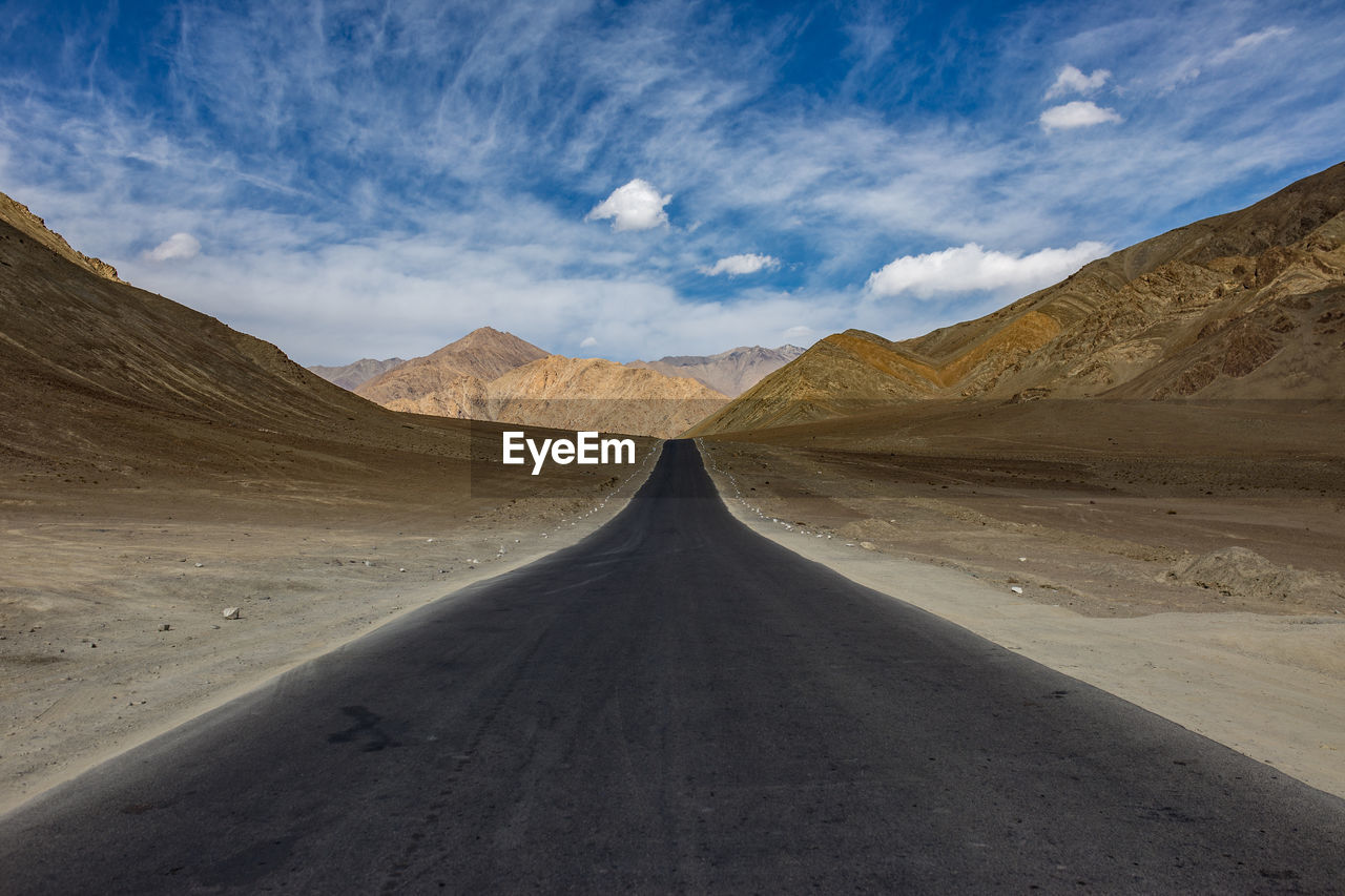 Empty road passing through a desert