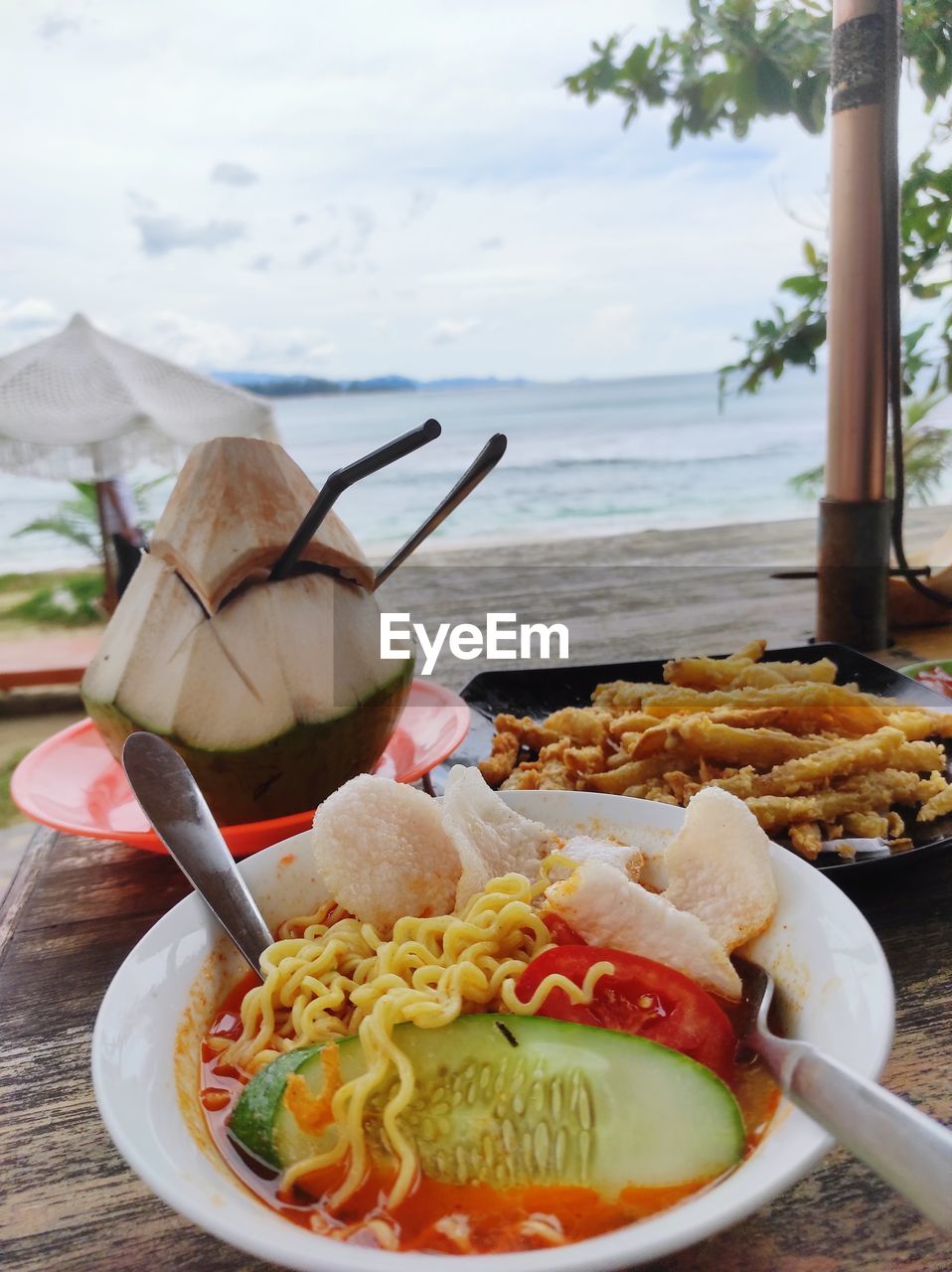 Close-up of meal served in bowl on table