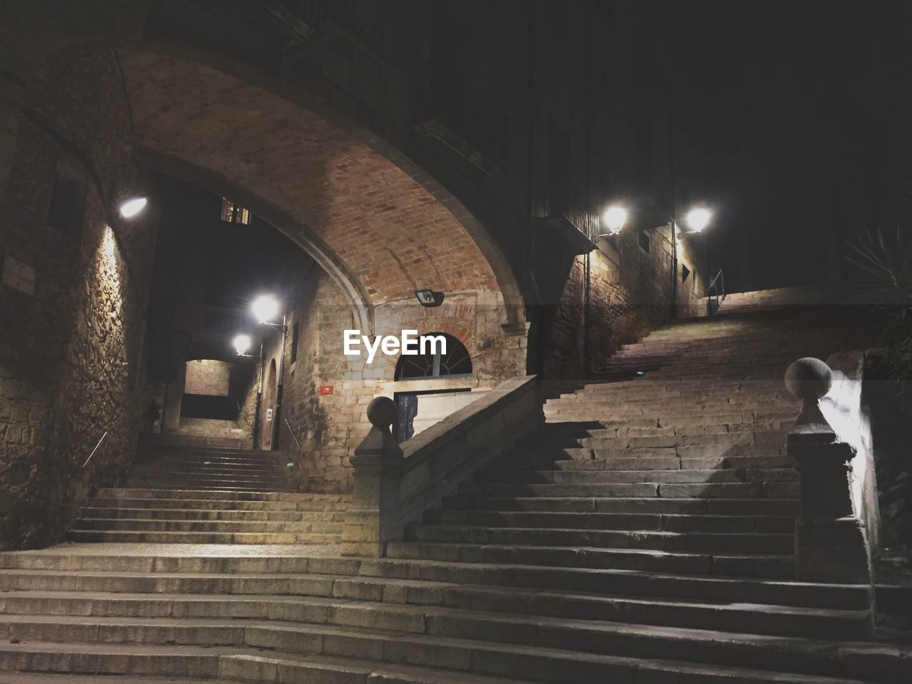 Historic stairway at night
