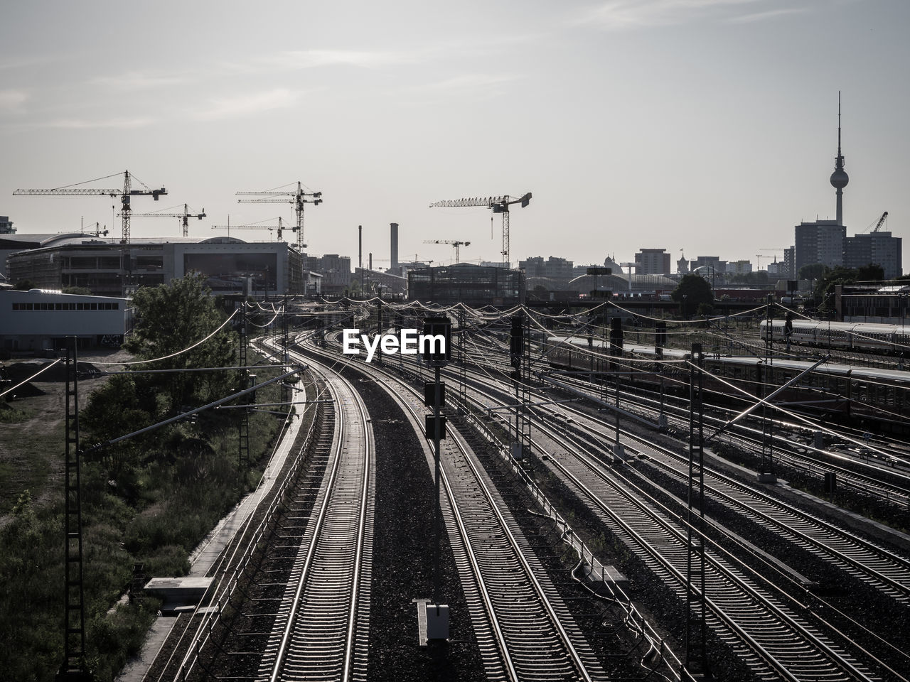 High angle view of railroad tracks against sky