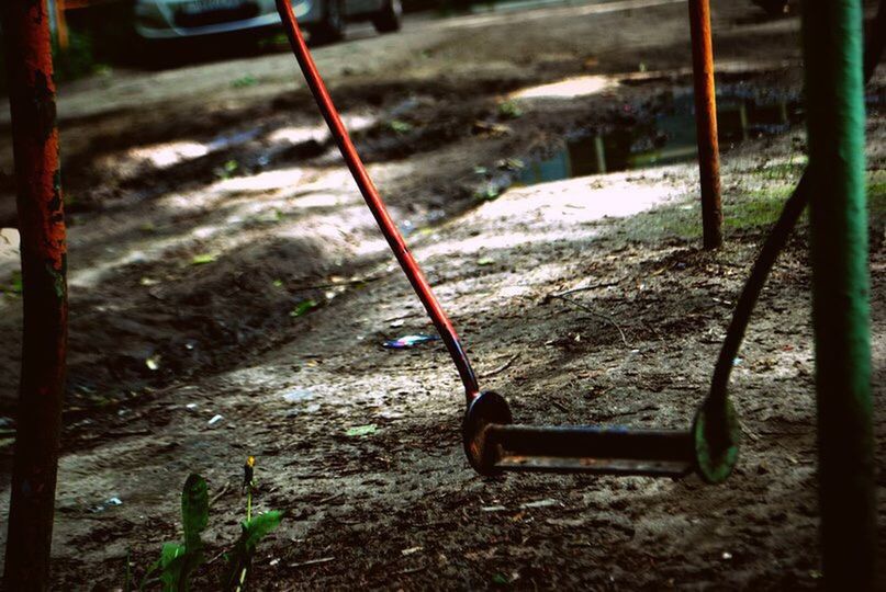 HIGH ANGLE VIEW OF SWING ON PLAYGROUND