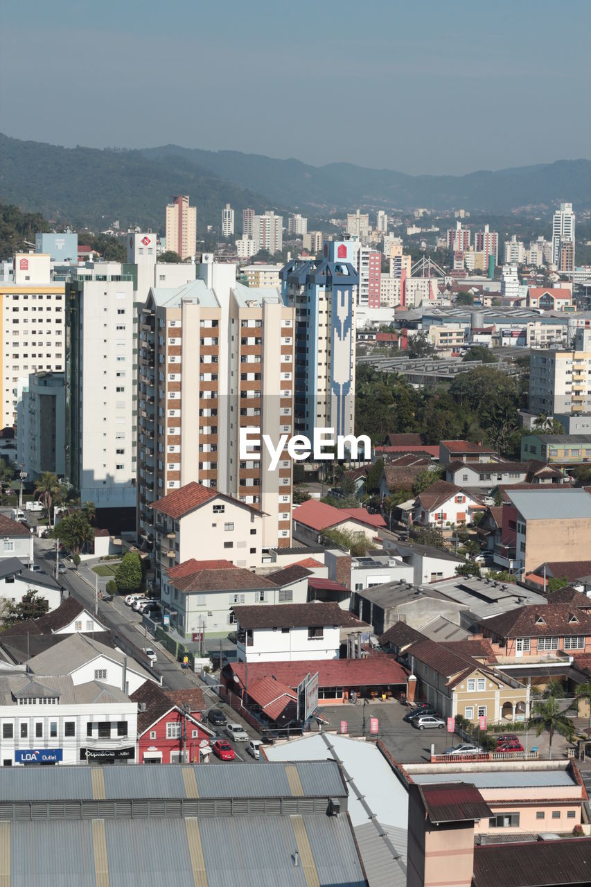 Cityscape against clear sky