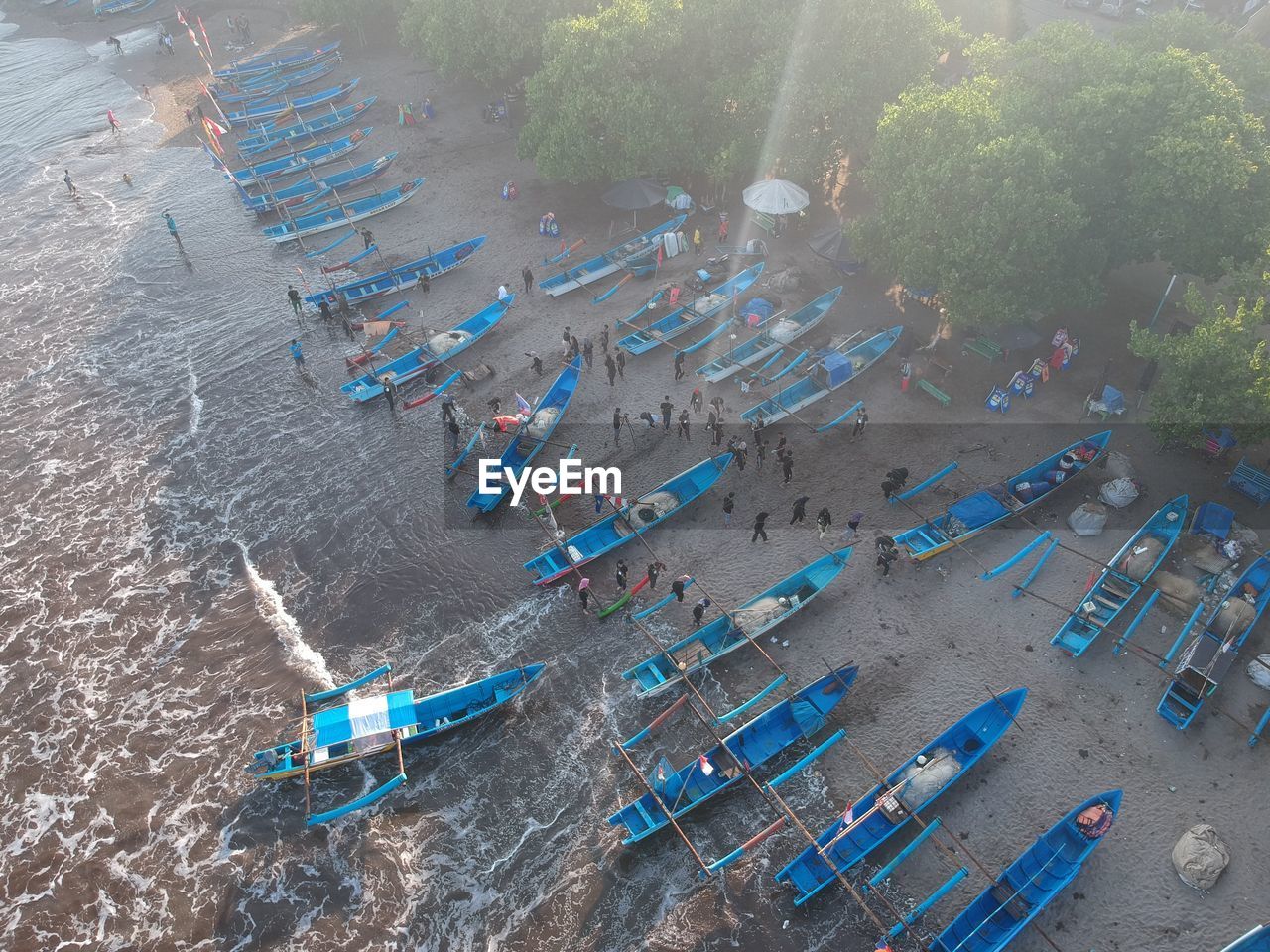 High angle view of boats in sea