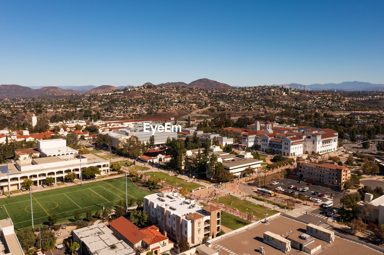 San diego state university college campus, aerial view of athletics fields