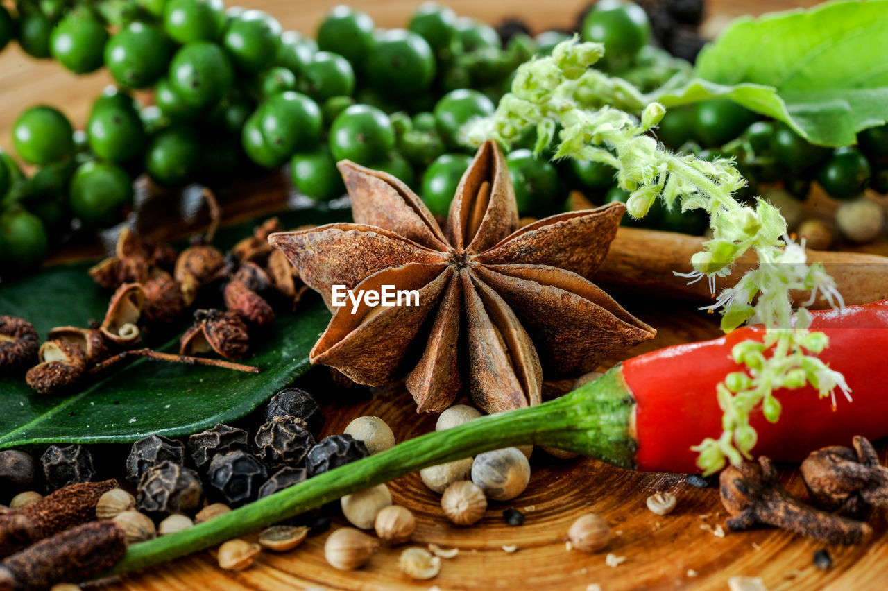 Close-up of spices on table