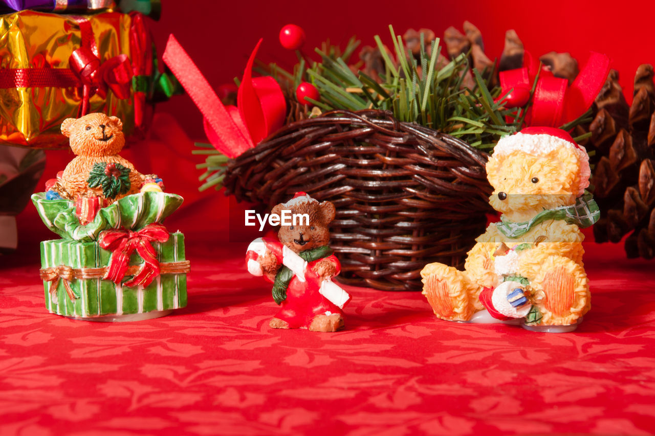 Close-up of christmas decorations on table