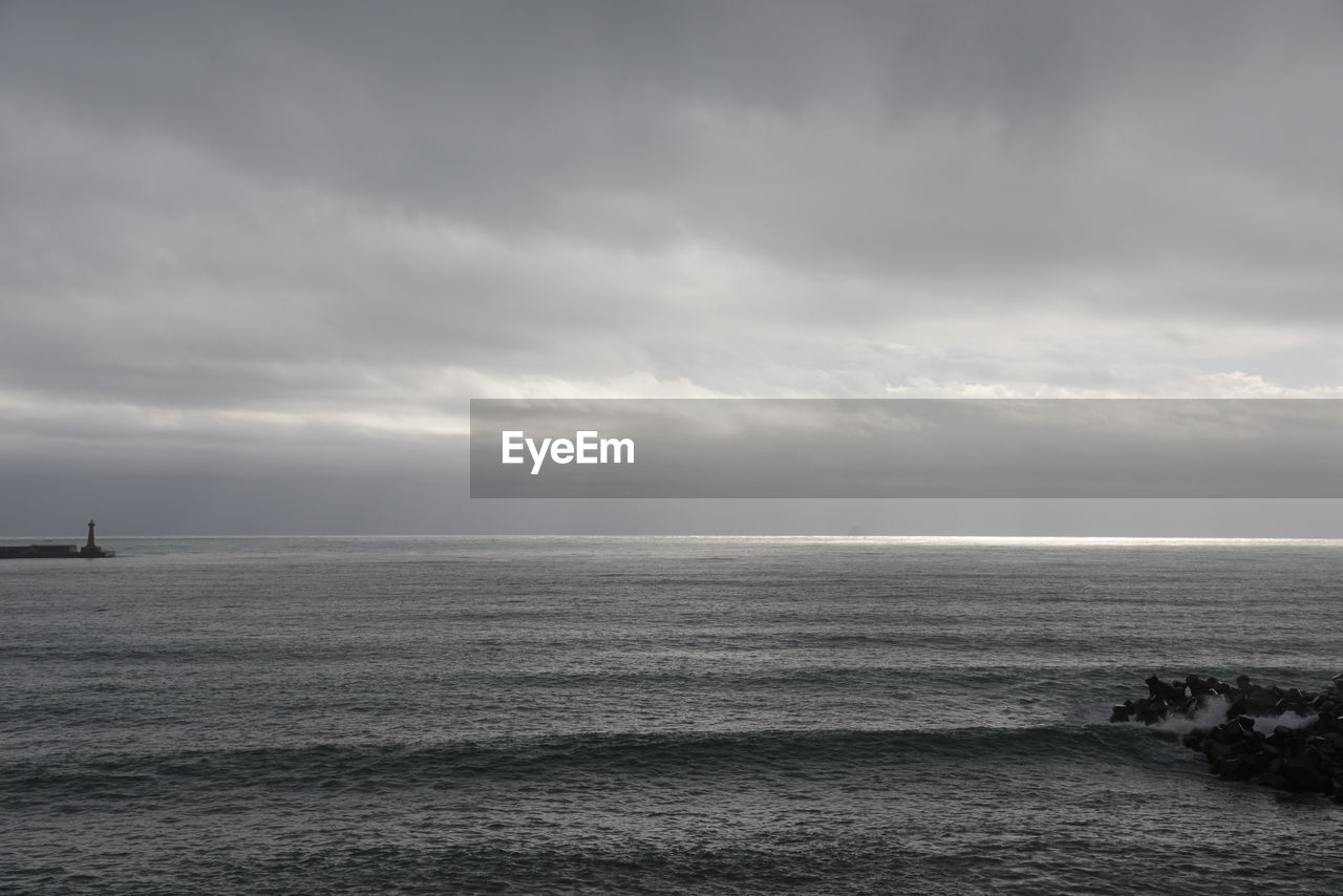 Scenic view of sea against cloudy sky