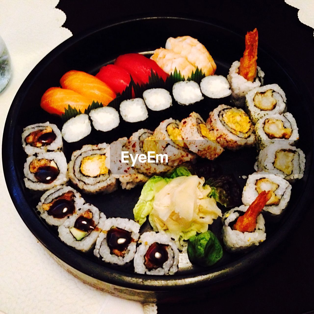 Close-up high angle view of sushi on table