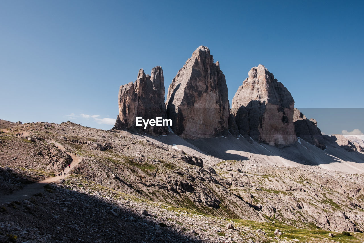 Rock formation of tre cime di lavaredo in the dolomites