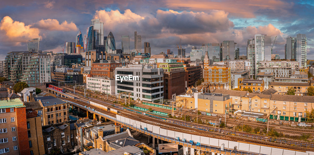 Aerial panoramic scene of the london city financial district