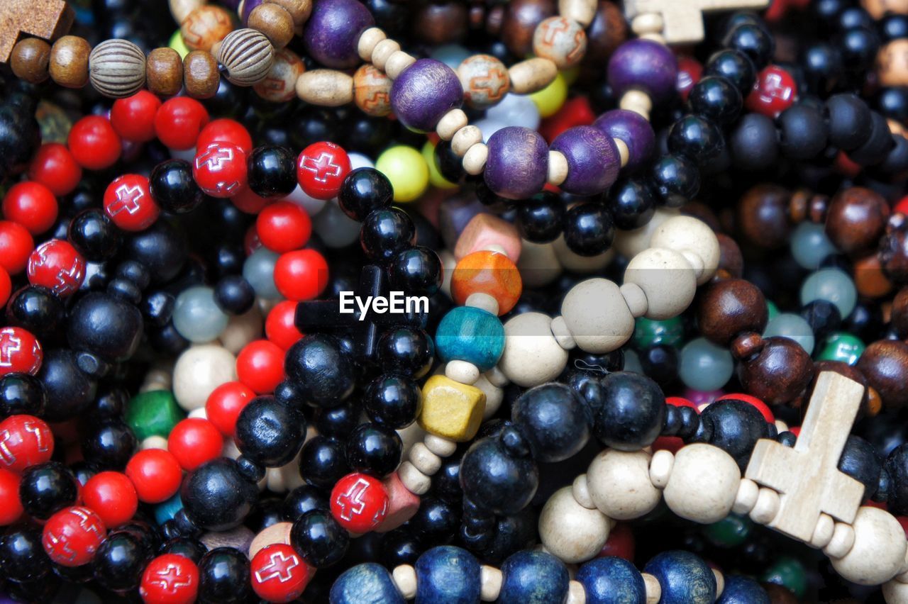 Full frame shot of multi colored rosary beads