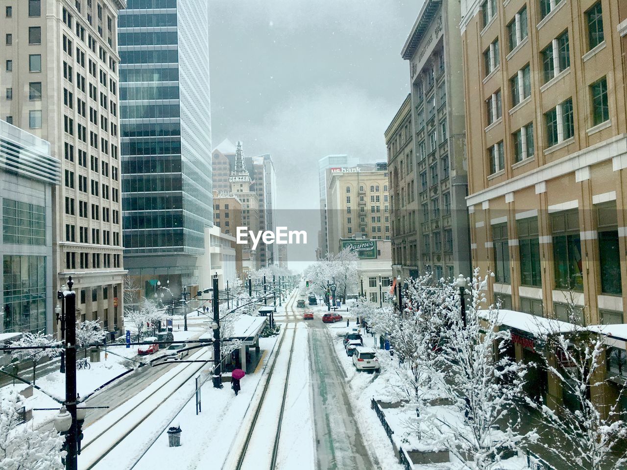 PANORAMIC VIEW OF SNOW COVERED CITY