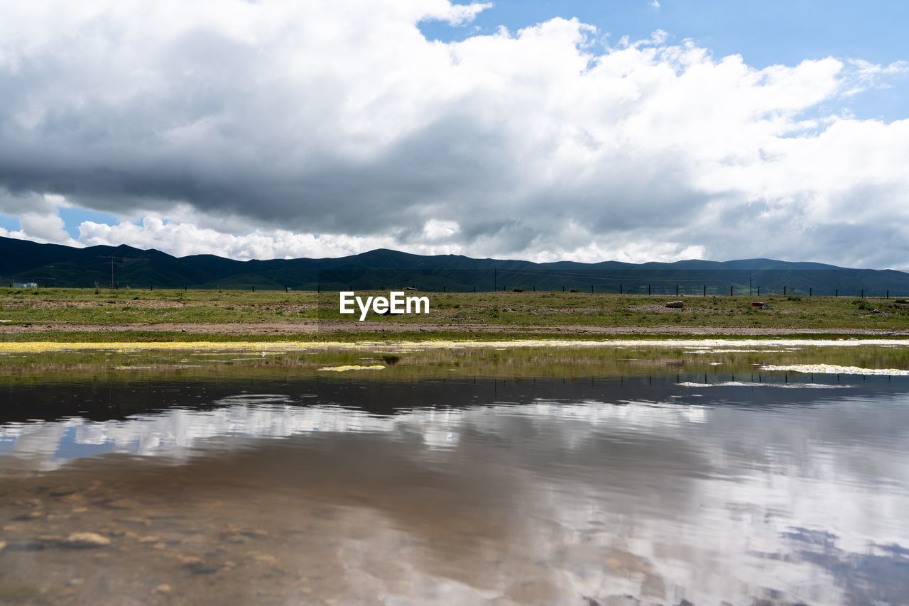 SCENIC VIEW OF LAKE AND LANDSCAPE AGAINST SKY