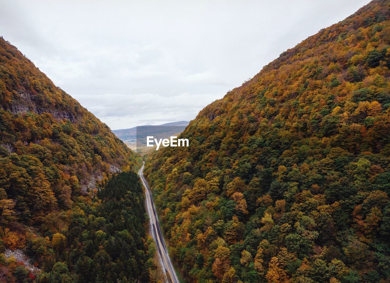 Scenic view of mountains against sky during autumn