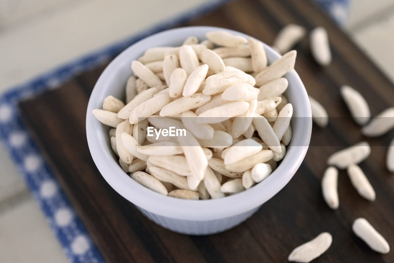 High angle view of food in bowl on table