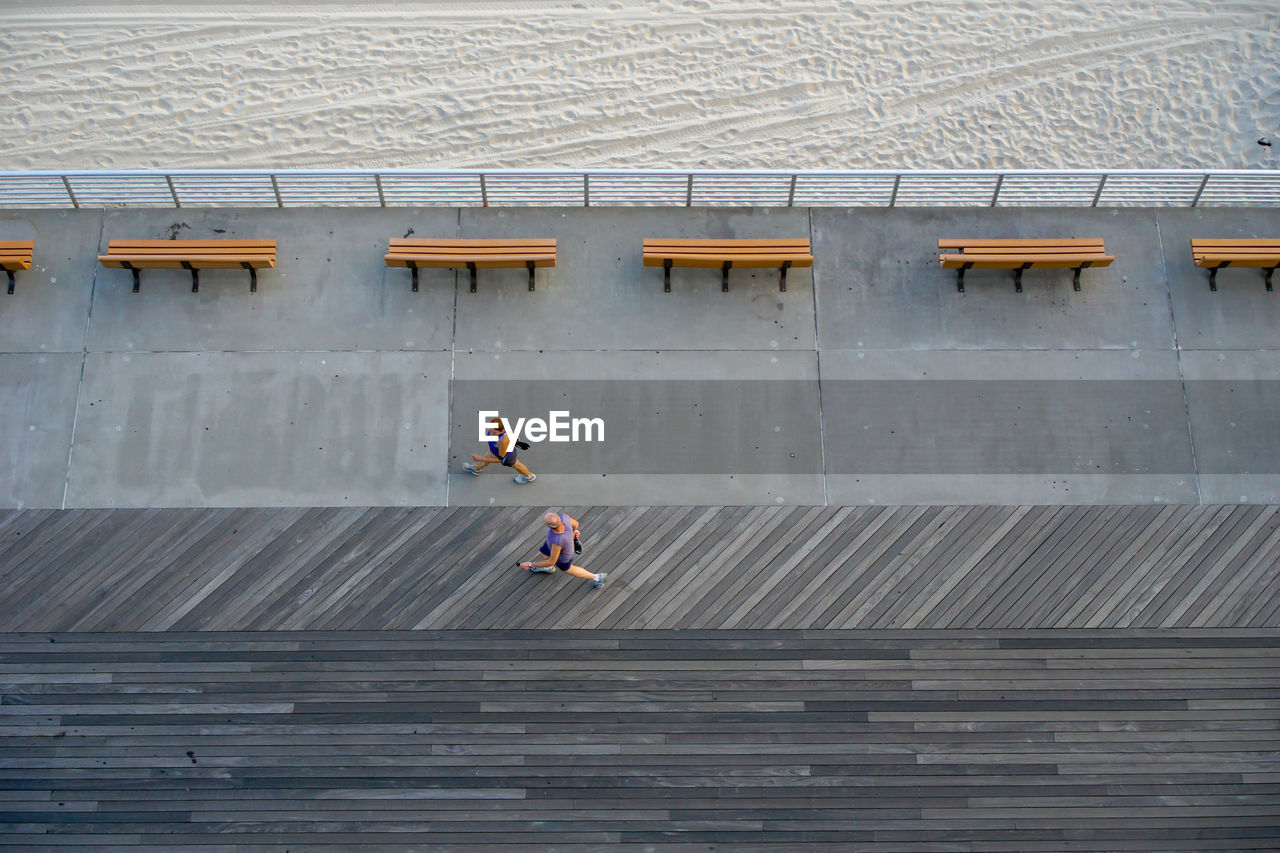 High angle view of people on boardwalk