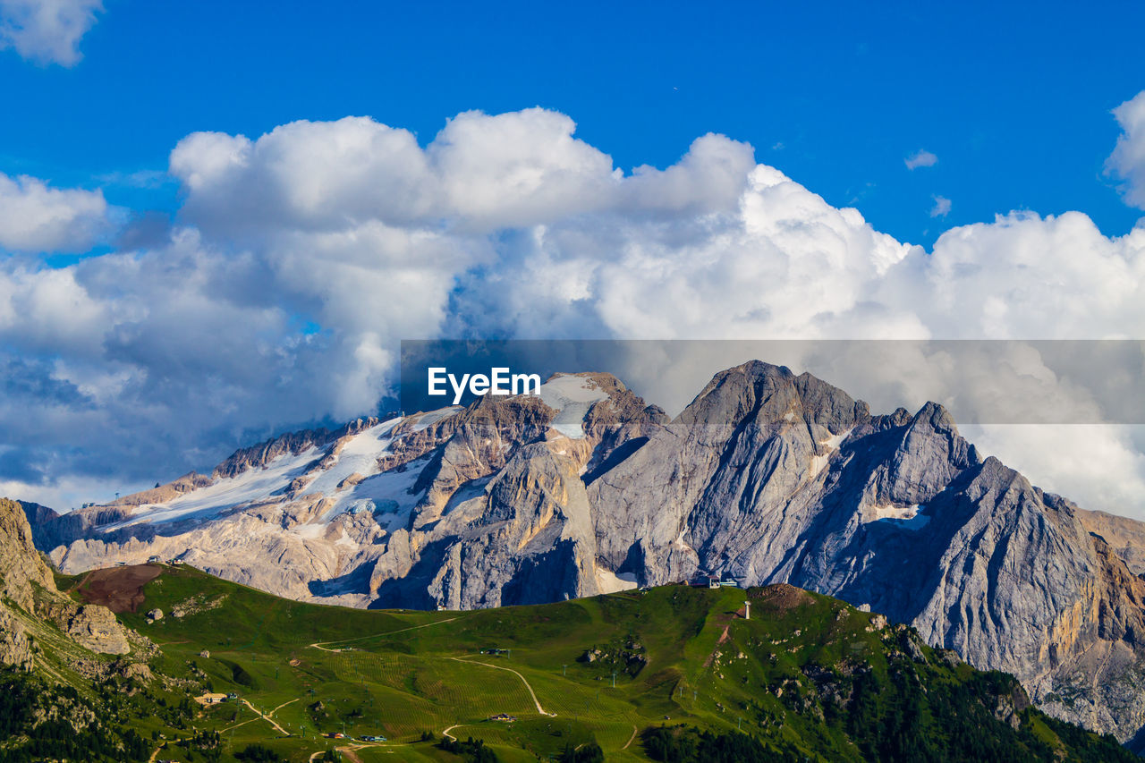 Scenic view of snowcapped mountains against sky