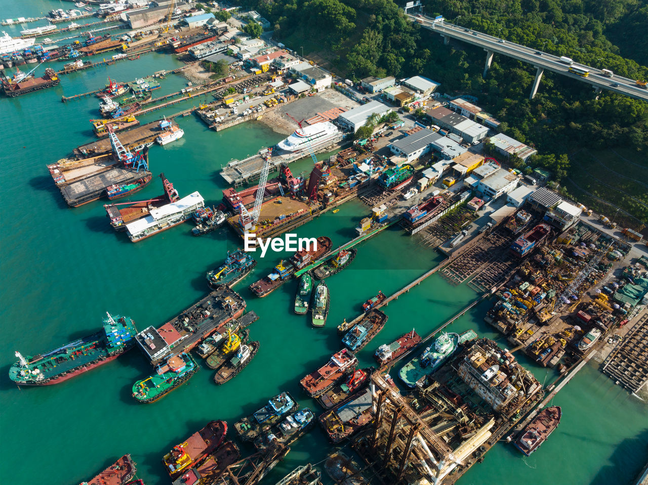 High angle view of buildings in city