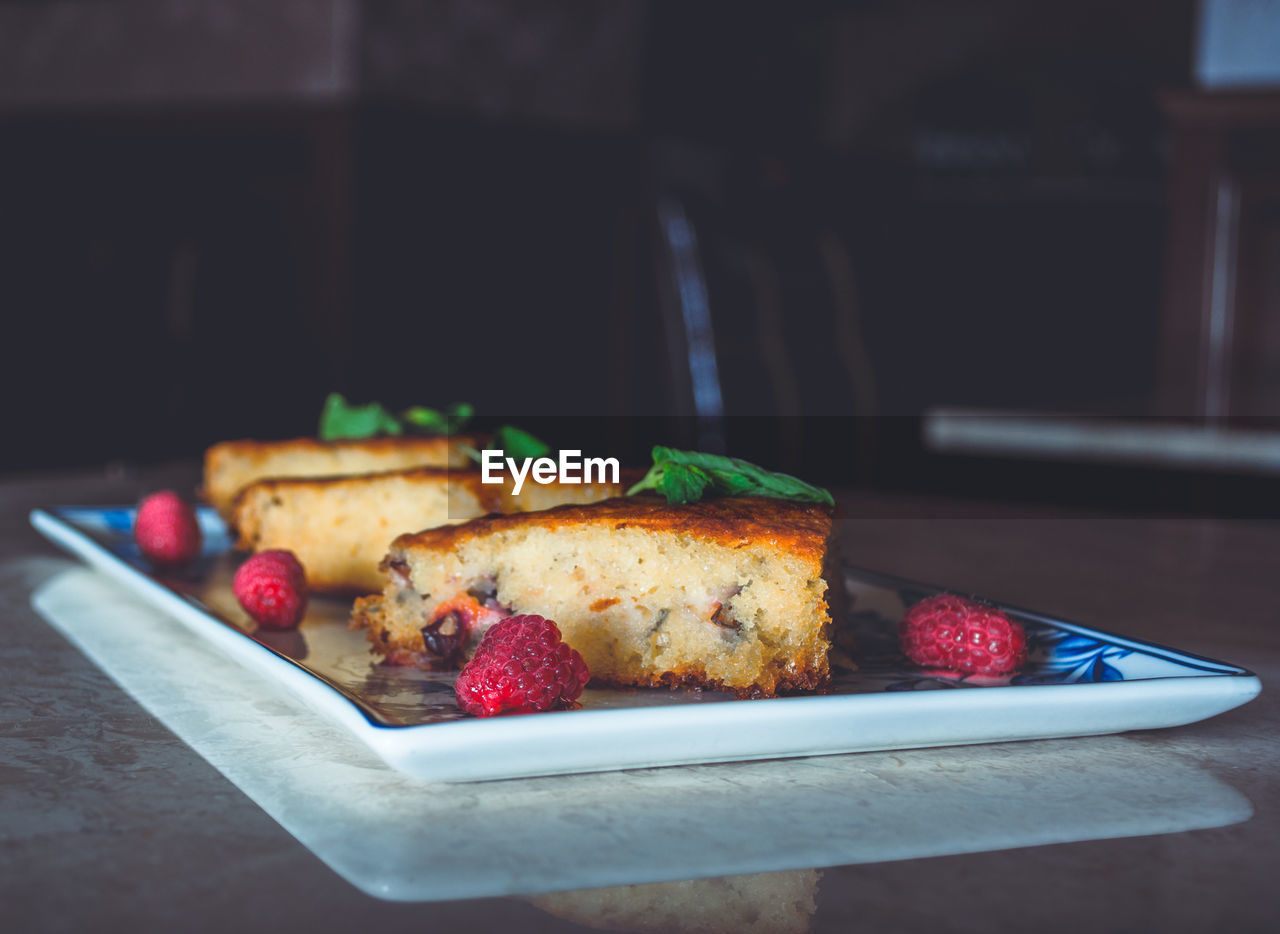 Close-up of breakfast served on table